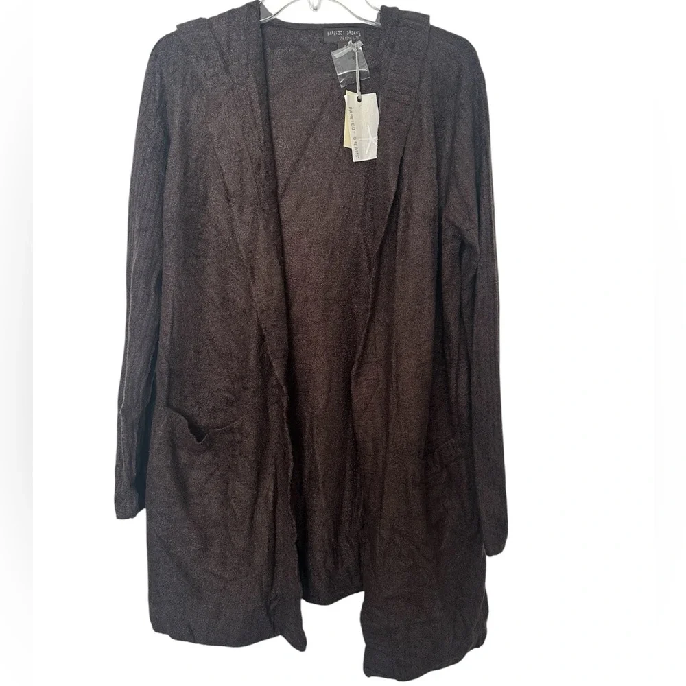 Barefoot Dreams CozyChic Lite Relaxed Hooded Cardi with Pockets Espresso Medium